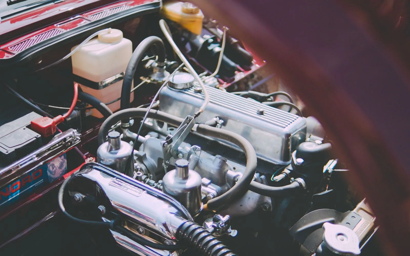 Detailed automotive engine showing major engine components